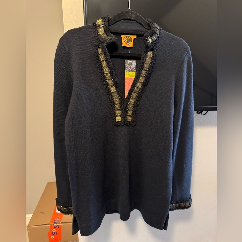 Tory Burch Black Embellished Tunic Size L